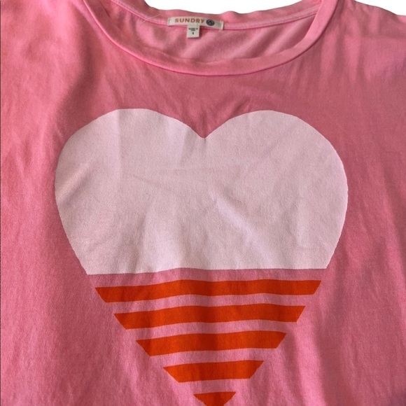 Sundry LOT Pink Heart Pop Peach & Pale Yellow Scoop Neck Modal Tee Size 1 Small - Picture 6 of 16